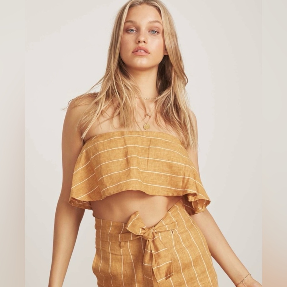Faithfull The‎ Brand Solana Strapless Linen Crop Top Copenhagen Stripe Medium 6